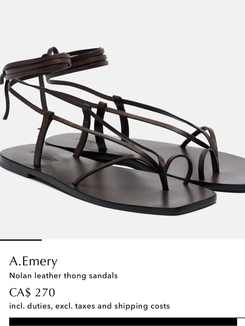 A.Emery Women's Black Leather Lace-Up thong Sandals